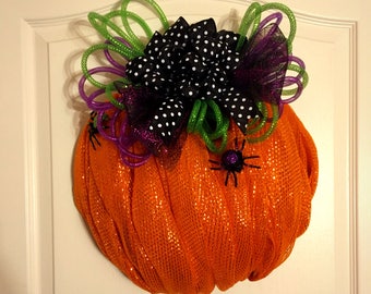 Cute and Creepy Deco Mesh Halloween Pumpkin Wreath