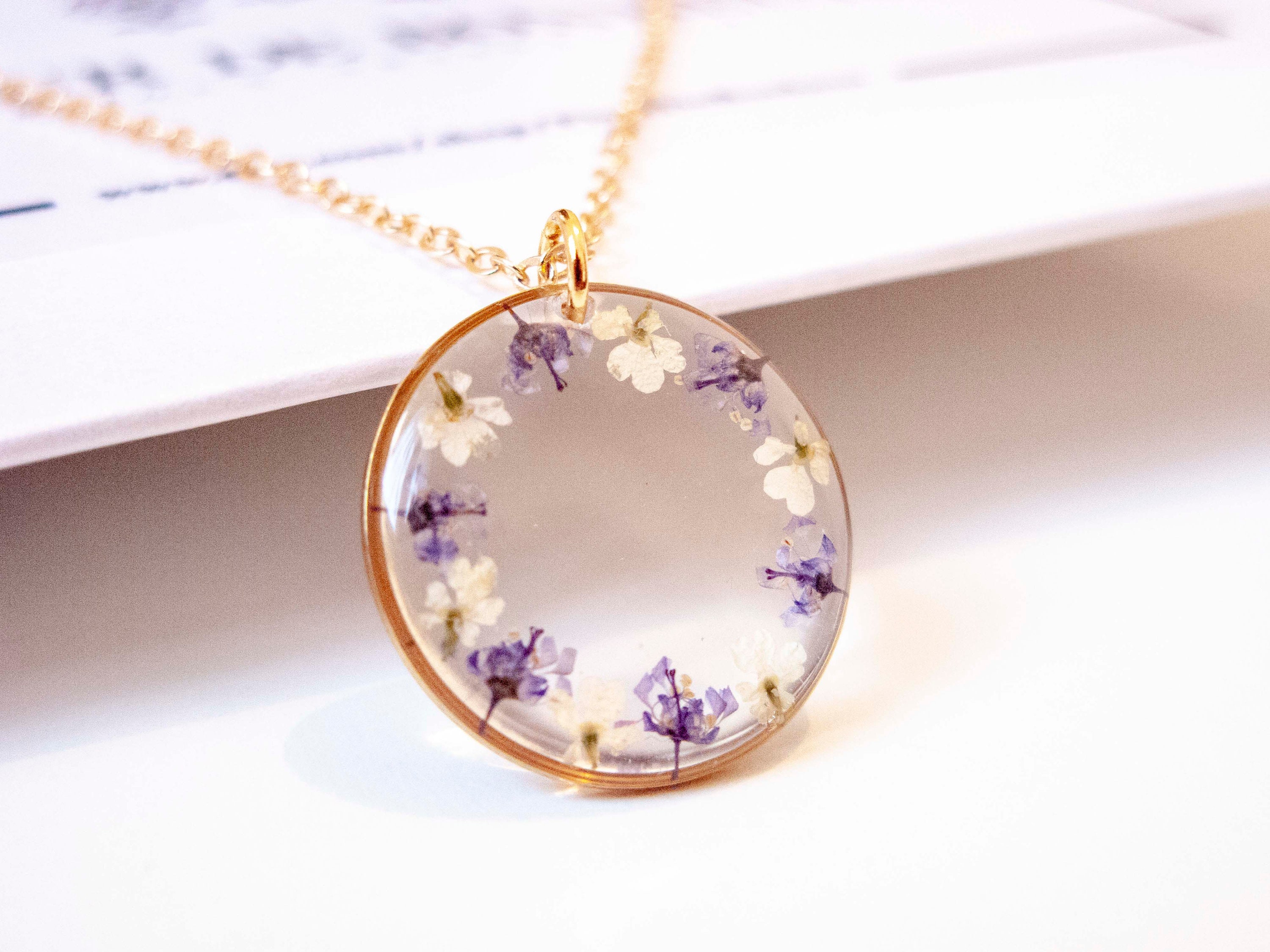 Birth Flower Necklace of January |Handmade Dry Carnation Flower Jewelry |Flower Resin Art| Customized Lover Gift, July / 16IN
