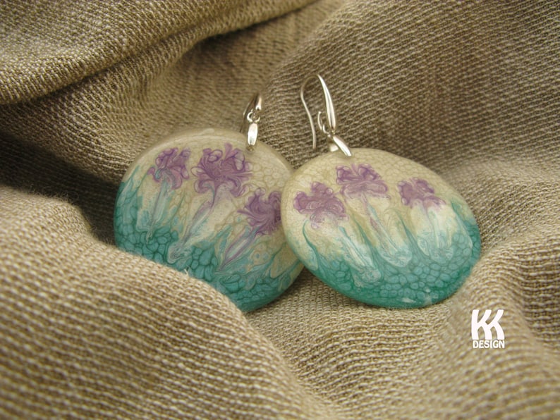 Hand painted jewelry. Cornflowers Earings necklace set