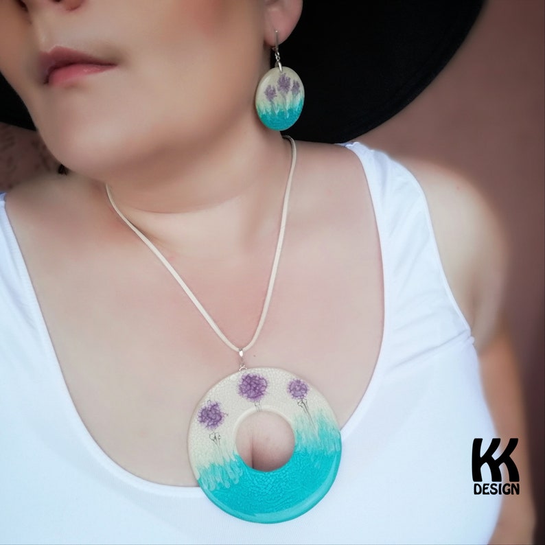 Hand painted jewelry. Cornflowers Earings necklace set