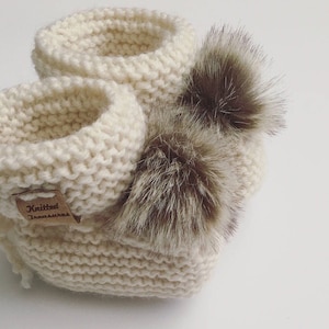 Handmade Wool Baby Booties: Knitted Newborn Socks with Pom Poms