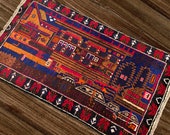 Landscape Scenery Afghan Rug, Afghan Rug, Tribal Rug, Tree of Life Rug, Decorative Rug, 147 x 86 cm, Free Shipping
