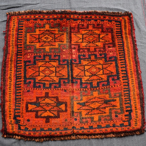 2 x 2 Square Afghan Rug , Orange Handmade Rug, Wool Afghan Carpet, Square Carpet, Free Shipping, 67 x 72 CM