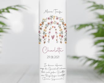 Baptismal candle personalized with name, date and baptismal saying "Rainbow floral 2", godparent candle, baptismal candle rainbow, baptism gift