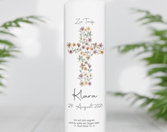 Baptismal candle personalized with name, date and baptismal saying "Cross floral", boy, girl, baptismal candle individual, baptism gift, godparent candle