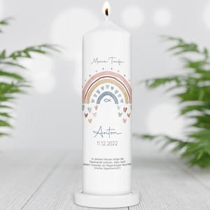 Baptism candle personalized with name, date and baptismal saying &quot;Rainbow Hearts/Fish&quot;, boy/girl, baptism gift, communion candle, godfather