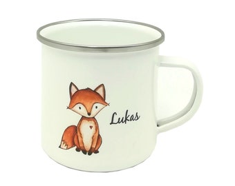 Tasse mit Namen personalisiert Motiv "Fuchs" / Kindertasse / Emaille