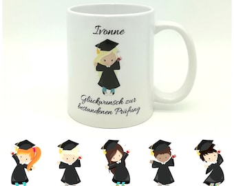 Mug for "passing the exam" with name personalized with motif / graduation / training / studies
