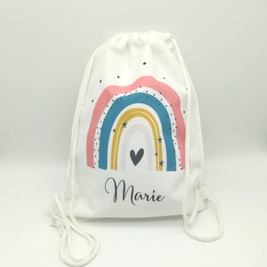 Gym bag with the name "rainbow pink", backpack, cloth bag, kindergarten, school