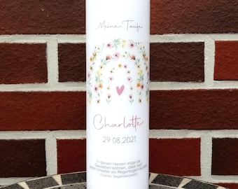 Personalized christening candle with name, date and christening verse "Rainbow Floral", godparent candle, rainbow christening candle, christening gift