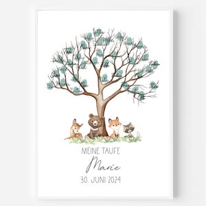 Print file fingerprint guest book &quot;Tree Forest Animals&quot; fingerprint, guest book print file, guest book communion digital, gift idea baptism