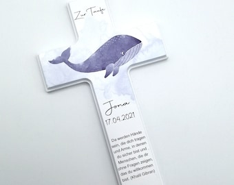 Taufkreuz / Kinderkreuz personalisiert "Wal" Wandkreuz aus Holz