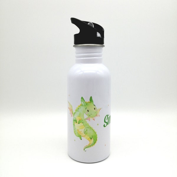 Drinking bottle with the name "dragon green"/ kindergarten/ school/ sports/ 500ml with straw