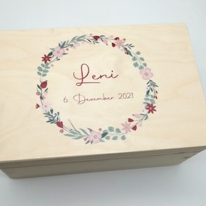Baby memory box with name "Flower wreath 3" date of birth memory box for children