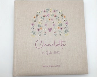 Photo album personalized baby, child "flower arch" linen, memory album