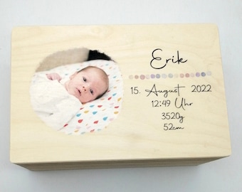 Foto Erinnerungskiste Baby mit Namen "Punkte" Geburtsdatum Erinnerungsbox für Kinder