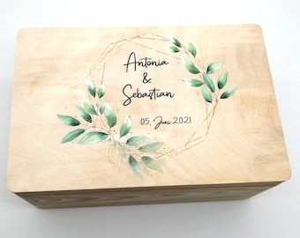 Memory box wedding with name "frame leaves" wedding date memory box for the wedding