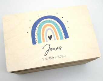 Baby memory box with name "Rainbow blue mint" date of birth memory box for children