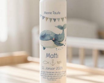 Personalized christening candle with name, date and christening verse "Whale 8", boy/girl, christening gift, communion candle, godparent