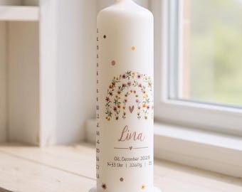 Geburtstagskerze/ Geburtskerze personalisiert mit Namen und Geburtsdatum "Blumenbogen2" / Geburt/ Taufe/ Geburtstag, Geschenk Geburt