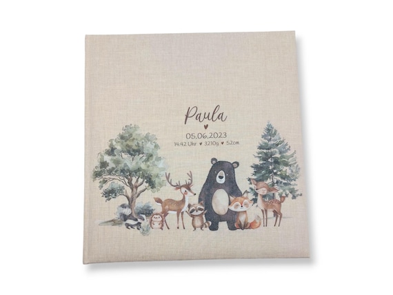 Fotoalbum personalisiert Baby, Kind "Süße Waldtiere" Leinen, Erinnerungsalbum, Fotoalbum Geschenk zur Geburt, hochwertiges Fotoalbum,