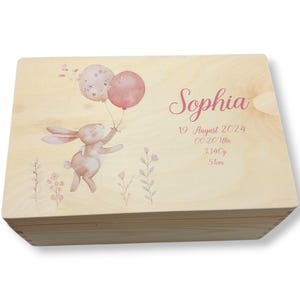 Erinnerungskiste Baby mit Namen &quot;Hade Luftballons&quot; Geburtsdatum, Erinnerungskiste Mädchen, Taufgeschenk, personalisiertes Geschenk,