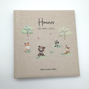 Photo album personalized baby, child "forest animals" linen, memory album