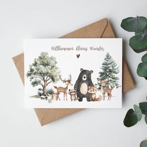 Geburtskarte, Postkarte, Klappkarte "Süße Waldtiere"  Glückwunschkarte zur Geburt,  Glückwunschkarte, Postkarte zur Geburt, Karte Baby