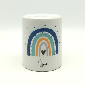 Money box "Rainbow blue/mint" personalized with name