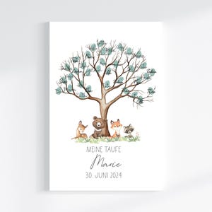 Fingerabdruck Gästebuch auf Keilrahmen personalisiert "Baum Waldtiere" Leinwand