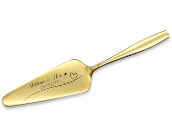 Cake server personalized in gold "heart line" with engraving