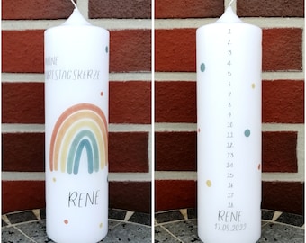 Birthday candle/birth candle personalized with name and date of birth "Rainbow boho" / birth/baptism/birthday