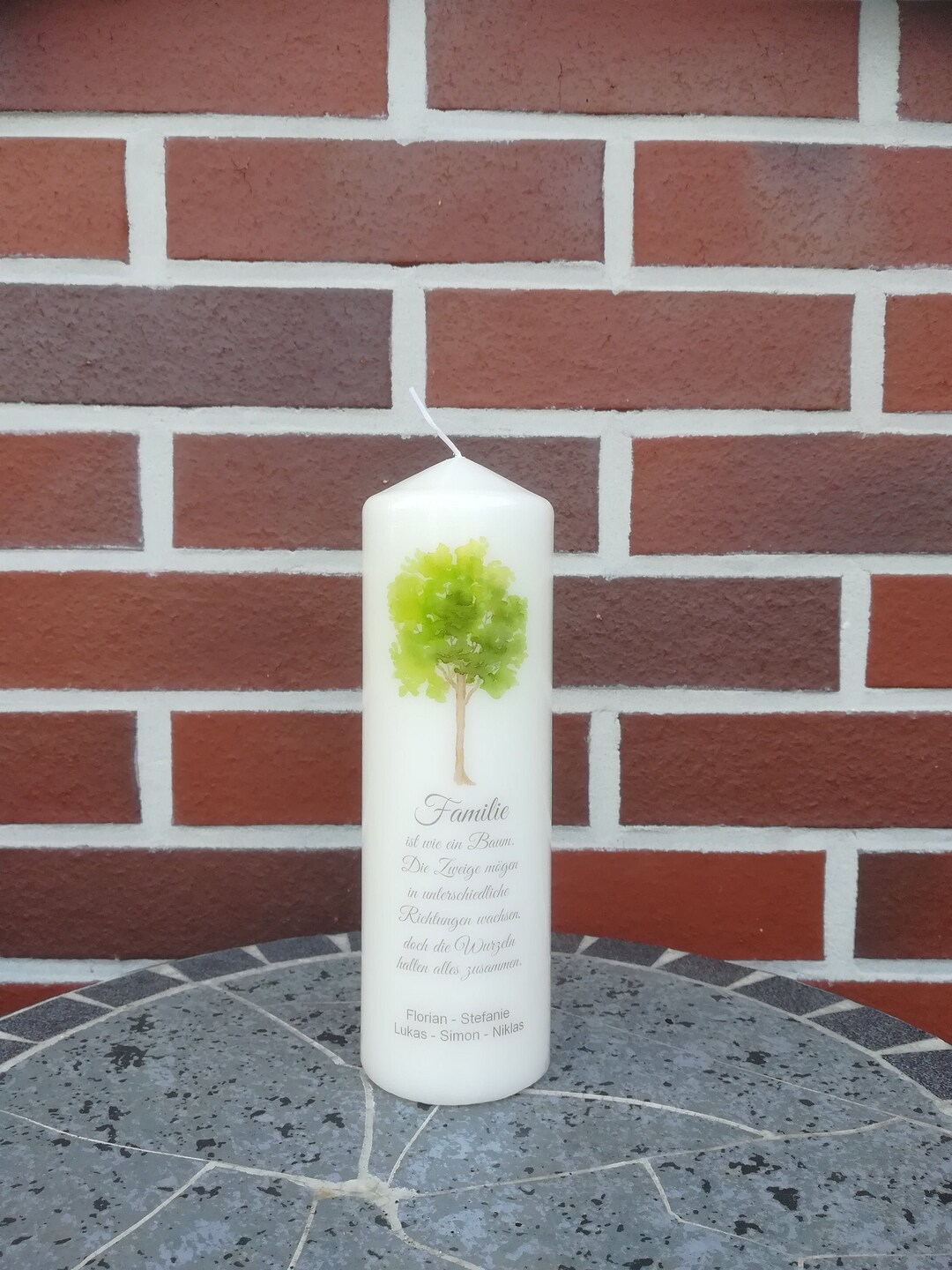 Familienkerze personalisiert mit Namen und Spruch "Baum" / Hochzeit