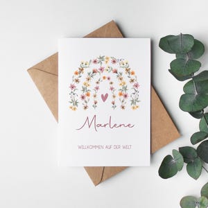 Karte zur Geburt personalisiert  "Blumenbogen"  Glückwunschkarte zur Geburt,  Glückwunschkarte, Postkarte zur Geburt, Karte Baby,