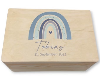 Baby memory box with name "Rainbow blue" Birth date memory box for children