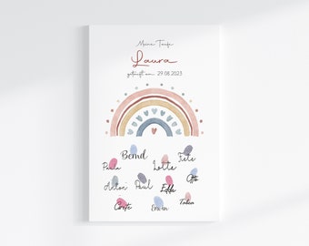 Fingerabdruck Gästebuch auf Keilrahmen personalisiert "Regenbogen Herzen" Leinwand