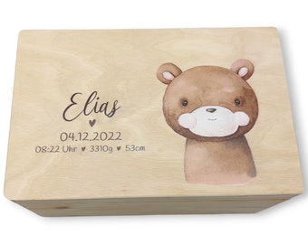 Erinnerungskiste Baby mit Namen "Bär" Geburtsdatum Erinnerungsbox für Kinder