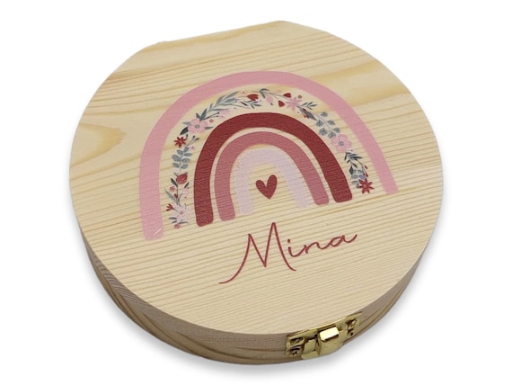 Milchzahndose personalisiert "Regenbogen Blumen" / Milchzahndose aus Holz, personalisierte Zahndose,  Kinder Zahndose, Geschenk für Kinder