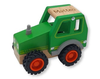Personalized push car "tractor" with name, push toy, wooden animal / gift for christening / birthday / birth / baby gift