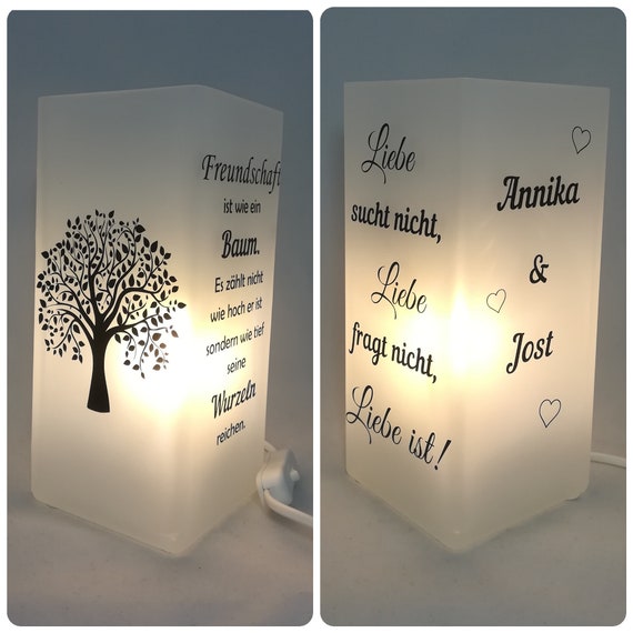 Familienlampe Baum 3 Verschiedene Sprüche Möglich Aus Glas Beplottet Mit Motiv Text Name