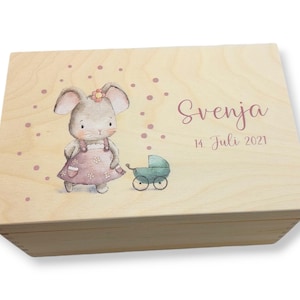 Erinnerungskiste Baby mit Namen &quot;Süße Maus&quot; Geburtsdatum, Erinnerungskiste Mädchen, Taufgeschenk, personalisiertes Geschenk,