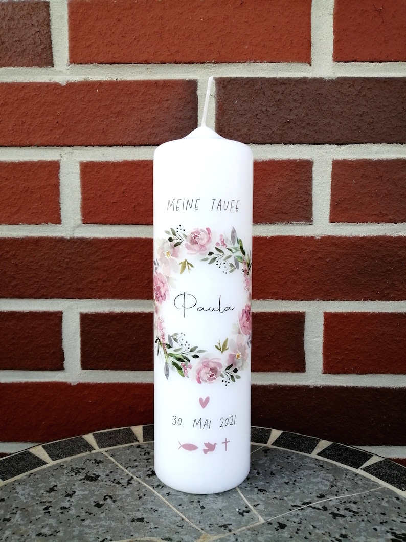 Taufkerze Mädchen Annabelle - Personalisierte Kerze In Rosa Mit Kreuz, 25 Cm