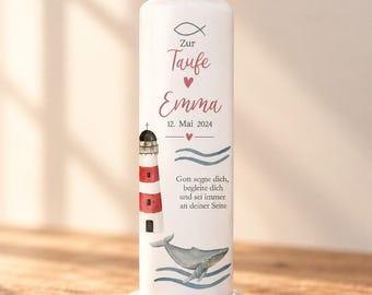 Personalized christening candle with name, date and christening verse "Lighthouse Whale", boy/girl, christening gift, communion candle, godparent