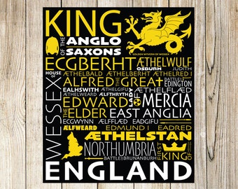 House of Wessex | Printable Poster | Ecgberht to Æthelstan | Early English History | Alfred the Great