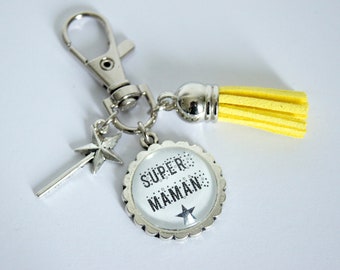 Key ring, customizable, bag charm, Super Mom, model of your choice