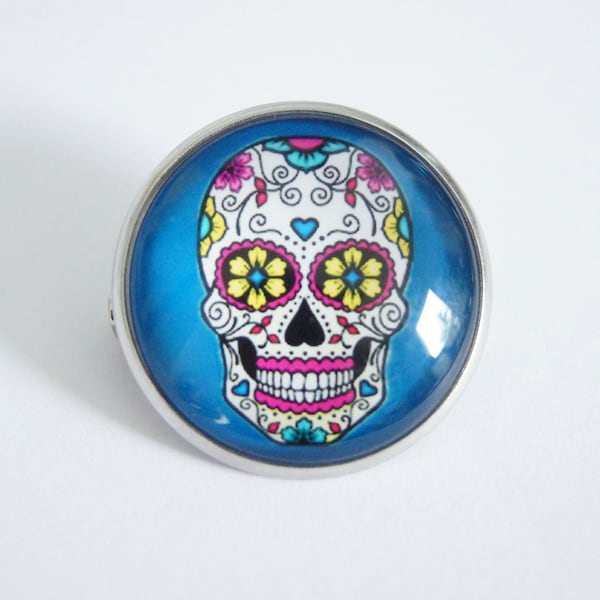 Broche,ronde,Calavera,coloris au choix