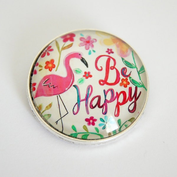 Broche,ronde,Tropical,Be Happy,Flamant rose