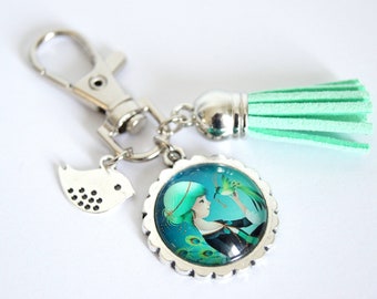 Customizable key ring, bag charm, In nature, model of your choice