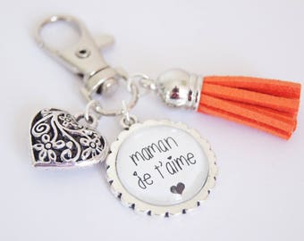 Key ring, bag charm, Mom, I love you, orange