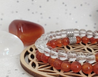 Bracciale energetico da donna, Vitalità e immunità, Corniola e cristallo di rocca
